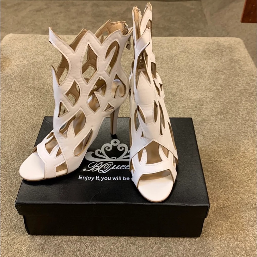 White Stiletto Zip Up Heels